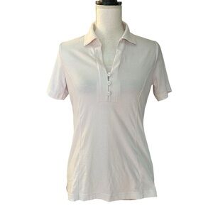 Cracked Wheat Short Sleeve Rhinestone Button Golf Polo Shirt SZ Small White NEW